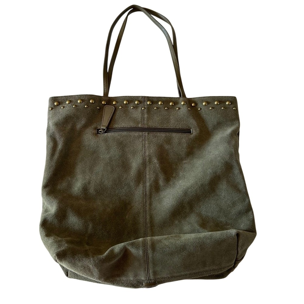 CHI Suede Tote Bag Large Olive Green Studded Boho Slouchy Shoulder Bag Handbag - Picture 3 of 11